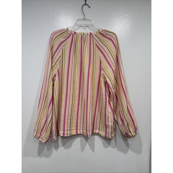 Old Navy Striped Peasant Top Women’s Size Medium Multi Color Gauze 100% Cotton - Picture 3 of 8